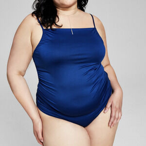 And Now This Women’s Trendy Plus Size Ruched Camisole Bodysuit Blue 2X